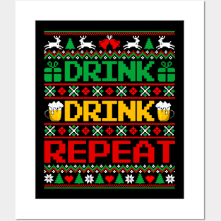 Christmas Drink Drink Repeat Funny Posters and Art